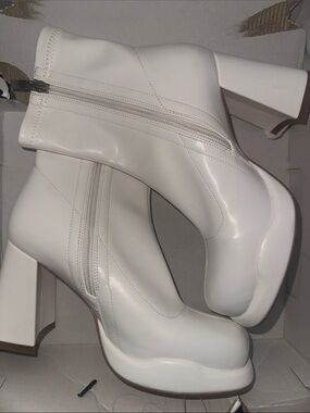 Platform chunky heel ankle boots, mid calf  with side zippers